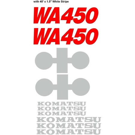 Aftermarket Komatsu Wheel Loader WA450 Decal Set with 40' x 15 White Stripe KOMWA450-1WSDECALSET
